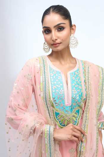Buy Gopi Vaid Pink Notched Neck Embroidered Kurta Sharara Set Online at Aza Fashions Buy_Gopi Vaid_Pink Notched Neck Embroidered Kurta Sharara Set _Online_at_Aza_Fashions