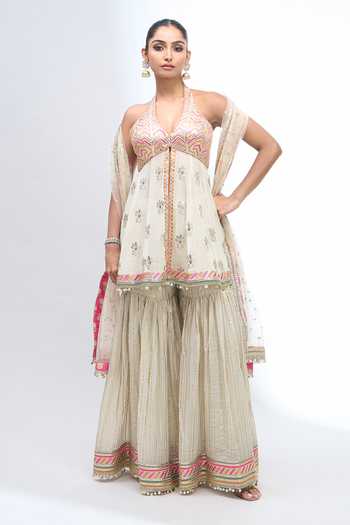 Gopi Vaid Embroidered Halter Kurta Sharara Set 