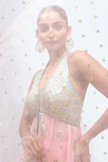 Buy_Gopi Vaid_Pink Halter Neck Embroidered Kurta Sharara Set _Online_at_Aza_Fashions