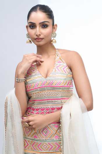 Gopi Vaid Ivory Halter Neck, Yes Embroidered Kurta Sharara Set at Aza Fashions Gopi Vaid_Ivory Halter Neck, Yes Embroidered Kurta Sharara Set _at_Aza_Fashions