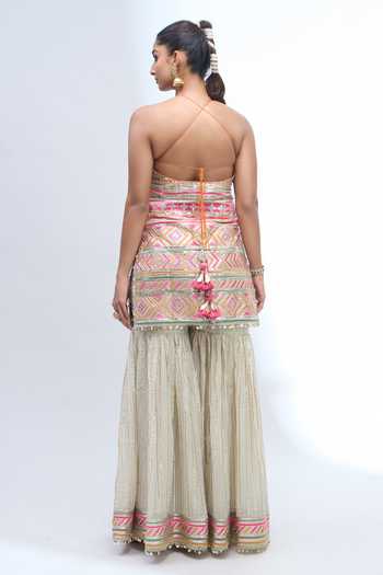 Gopi Vaid Embroidered Halter Kurta Sharara Set 