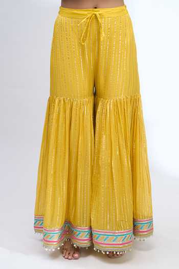Shop_Gopi Vaid_Yellow Halter Neck, Yes Embroidered Kurta Sharara Set _Online_at_Aza_Fashions