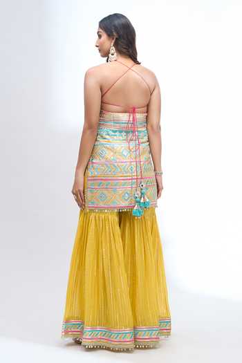 Gopi Vaid Embroidered Halter Kurta Sharara Set 
