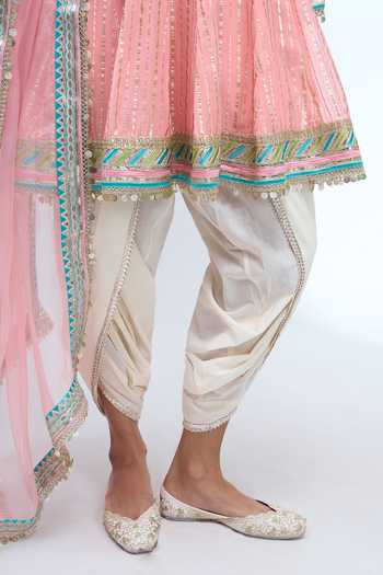 Buy_Gopi Vaid_Pink Embroidery High Neck Anarkali Dhoti Pant Set _Online_at_Aza_Fashions