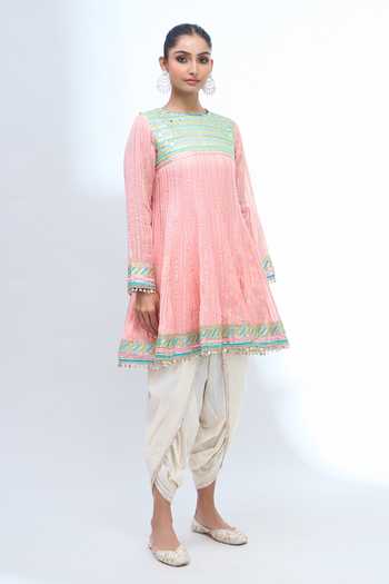 Buy_Gopi Vaid_Pink Embroidery High Neck Anarkali Dhoti Pant Set 