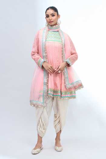 Shop_Gopi Vaid_Pink Embroidery High Neck Anarkali Dhoti Pant Set 