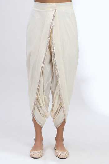 Buy_Gopi Vaid_Yellow Embroidery Round Neck Anarkali Dhoti Pant Set _Online_at_Aza_Fashions