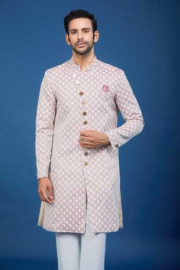 Buy Arihant Rai Sinha Multicolor Jacquard, Polyester, Viscose Embroidery, Sequins Leaf Woven Sherwani Set at Aza Fashions Buy_Arihant Rai Sinha_Multicolor Jacquard, Polyester, Viscose Embroidery, Sequins Leaf Woven Sherwani Set _at_Aza_Fashions