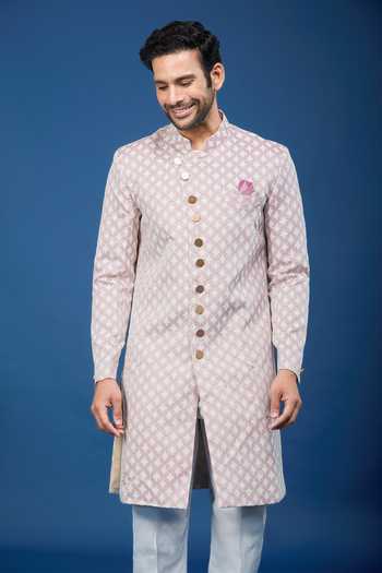 Buy Arihant Rai Sinha Multicolor Jacquard, Polyester, Viscose Embroidery, Sequins Leaf Woven Sherwani Set Buy_Arihant Rai Sinha_Multicolor Jacquard, Polyester, Viscose Embroidery, Sequins Leaf Woven Sherwani Set