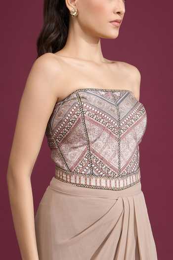Shop_Tarun Tahiliani_Multi Color Bandeau Neck Printed Strapless Corset Top _Online_at_Aza_Fashions
