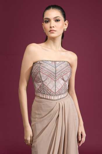 Tarun Tahiliani Printed Strapless Corset Top 