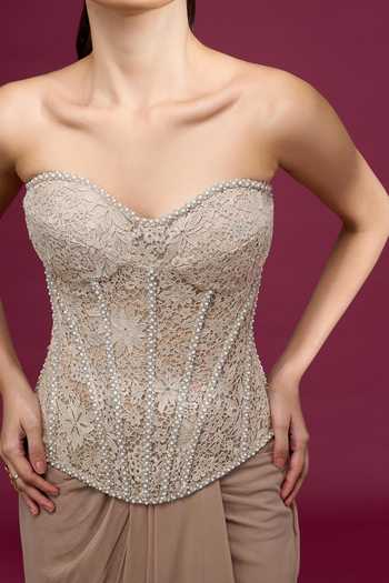 Buy_Tarun Tahiliani_Ivory Beads, Pearls Sweetheart Neck Embroidered Strapless Corset _Online_at_Aza_Fashions