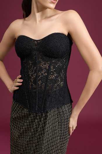 Shop_Tarun Tahiliani_Black Sweetheart Neck Strapless Embroidered Corset _Online_at_Aza_Fashions