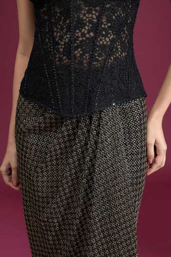 Buy_Tarun Tahiliani_Black Sweetheart Neck Strapless Embroidered Corset 