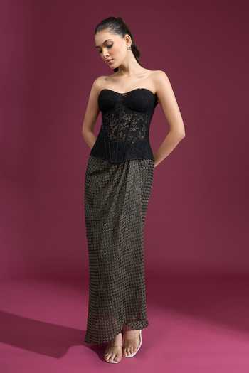 Shop_Tarun Tahiliani_Black Sweetheart Neck Strapless Embroidered Corset 