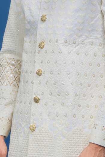 Buy Arihant Rai Sinha Cream Silk, Polyester, Viscose Embroidery, Sequins Chevron Sherwani Set Buy_Arihant Rai Sinha_Cream Silk, Polyester, Viscose Embroidery, Sequins Chevron Sherwani Set