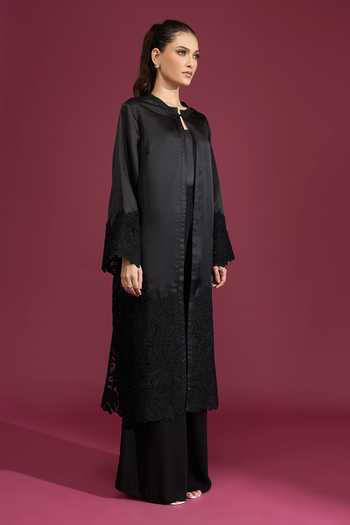 Buy Tarun Tahiliani Black Keyhole Neck Lace Work Long Jacket Buy_Tarun Tahiliani_Black Keyhole Neck Lace Work Long Jacket