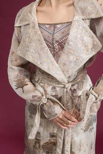 Shop Tarun Tahiliani Ivory Collared Neck Architectural Print Jacket Online at Aza Fashions Shop_Tarun Tahiliani_Ivory Collared Neck Architectural Print Jacket _Online_at_Aza_Fashions
