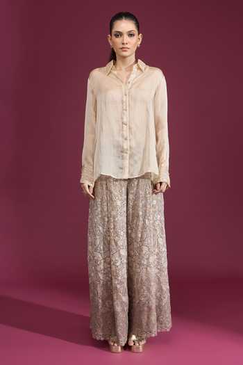 Tarun Tahiliani Lace Work Cuffed Shirt