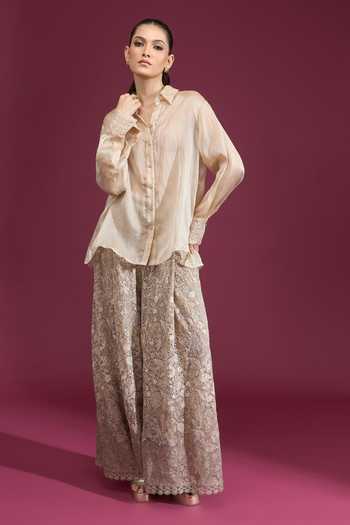Tarun Tahiliani Lace Work Cuffed Shirt