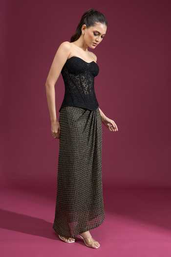 Tarun Tahiliani Draped Long Textured Skirt 