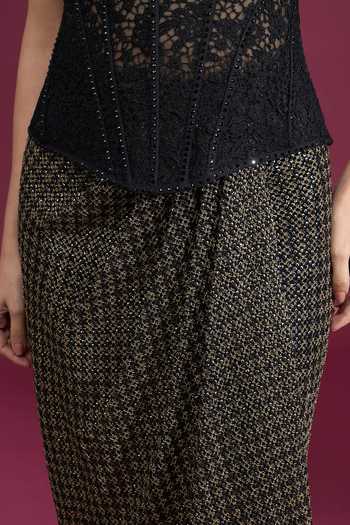 Buy_Tarun Tahiliani_Black Draped Long Textured Skirt _Online_at_Aza_Fashions