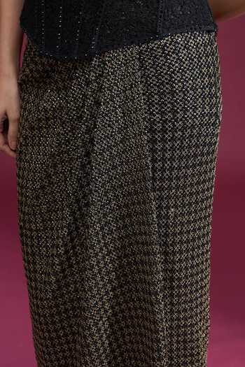 Shop_Tarun Tahiliani_Black Draped Long Textured Skirt _Online_at_Aza_Fashions
