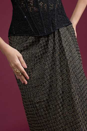Tarun Tahiliani_Black Draped Long Textured Skirt _at_Aza_Fashions