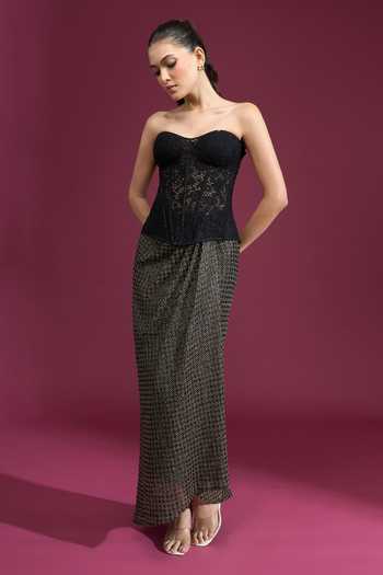 Tarun Tahiliani Draped Long Textured Skirt 