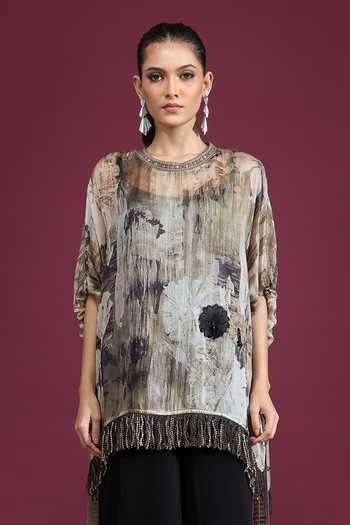 Tarun Tahiliani Printed Tassel Top 