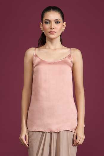 Buy_Tarun Tahiliani_Pink Round Neck Printed Tassel Top _Online_at_Aza_Fashions