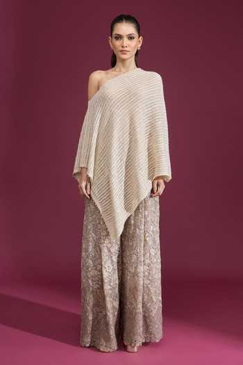 Shop_Tarun Tahiliani_Ivory One Shoulder Knotted Top _Online_at_Aza_Fashions