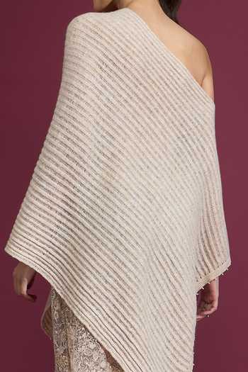 Tarun Tahiliani_Ivory One Shoulder Knotted Top _at_Aza_Fashions