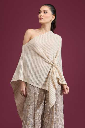 Shop_Tarun Tahiliani_Ivory One Shoulder Knotted Top 
