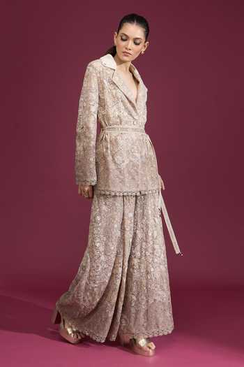Buy_Tarun Tahiliani_Ivory Lace, Zari Floral Embroidered Palazzo _Online_at_Aza_Fashions