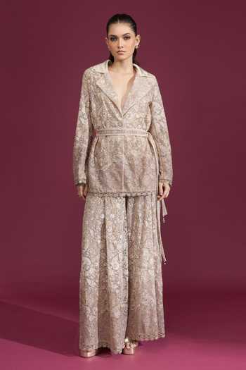 Shop_Tarun Tahiliani_Ivory Lace, Zari Floral Embroidered Palazzo _Online_at_Aza_Fashions