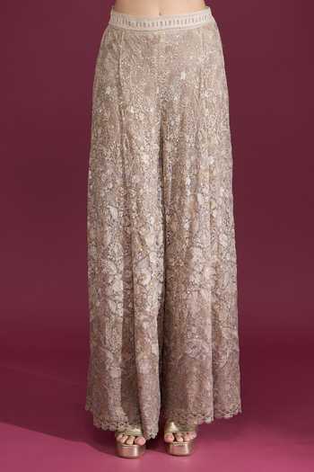 Buy_Tarun Tahiliani_Ivory Lace, Zari Floral Embroidered Palazzo 