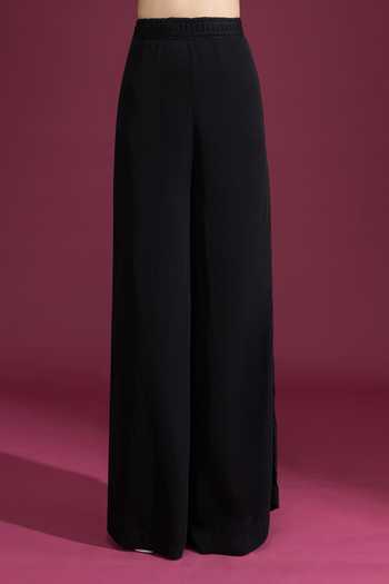 Tarun Tahiliani_Black Plain Wide Leg Trouser _at_Aza_Fashions