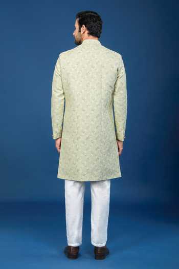 Shop Arihant Rai Sinha Gray Jacquard, Polyester, Viscose Embroidery, Sequins Work Sherwani Set at Aza Fashions Shop_Arihant Rai Sinha_Gray Jacquard, Polyester, Viscose Embroidery, Sequins Work Sherwani Set _at_Aza_Fashions