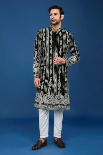 Buy Arihant Rai Sinha Black Velvet, Polyester, Viscose Embroidery, Sequins Dori Sherwani Set Online at Aza Fashions Buy_Arihant Rai Sinha_Black Velvet, Polyester, Viscose Embroidery, Sequins Dori Sherwani Set _Online_at_Aza_Fashions