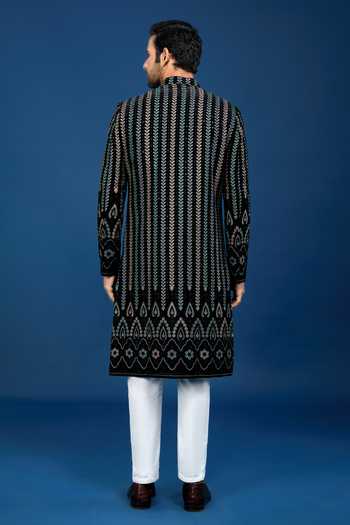 Shop Arihant Rai Sinha Black Velvet, Polyester, Viscose Embroidery, Sequins Dori Sherwani Set at Aza Fashions Shop_Arihant Rai Sinha_Black Velvet, Polyester, Viscose Embroidery, Sequins Dori Sherwani Set _at_Aza_Fashions