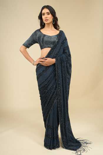 Nakul Sen Linear Sequin Saree With Blouse 