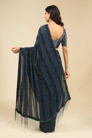 Nakul Sen Linear Sequin Saree With Blouse 
