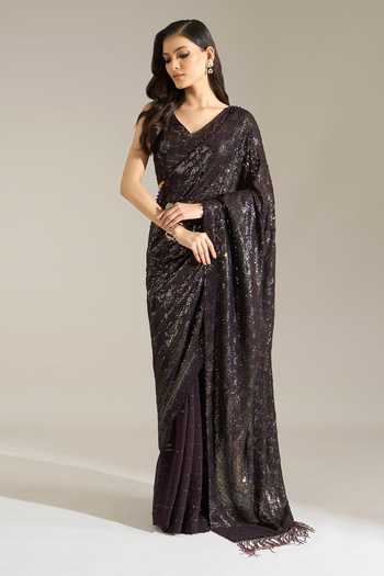 Nakul Sen Mahogany Sequin Saree With Blouse 