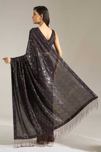 Nakul Sen Mahogany Sequin Saree With Blouse 