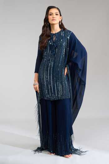 Nakul Sen Linear Embroidered Short Kurta Sharara Set 