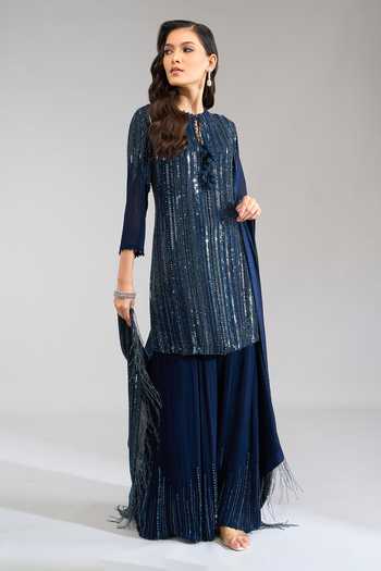 Nakul Sen Linear Embroidered Short Kurta Sharara Set 