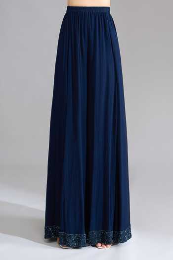 Shop Nakul Sen Blue Sequins Round Neck, Keyhole Neck, Yes Scalloped Kurta Palazzo Set Shop_Nakul Sen_Blue Sequins Round Neck, Keyhole Neck, Yes Scalloped Kurta Palazzo Set