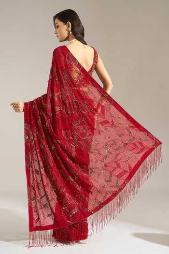 Nakul Sen Leaf Embroidered Saree With Blouse 