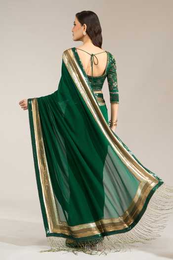 Nakul Sen Sequin Bordered Saree With Embroidered Blouse 